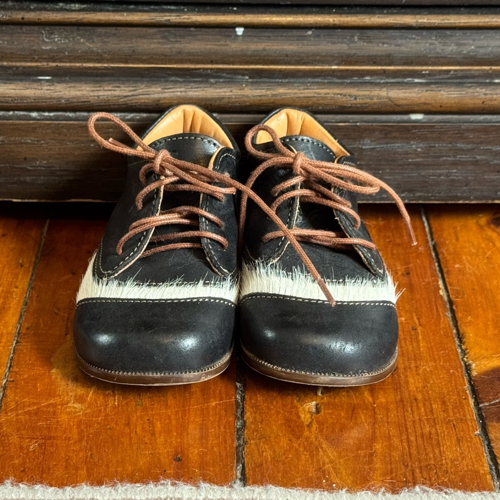 Children's Black and Cream Lace-Up Dress Shoes